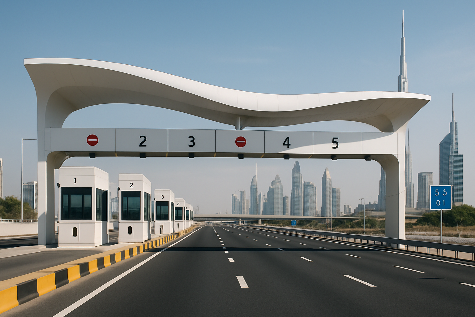 Modern toll gate system on a Dubai highway