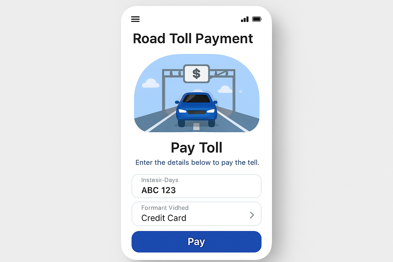 Mobile app for road toll payments